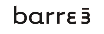 The image shows the word barre3 in lowercase black letters, with a stylized backward 3 at the end in place of the letter e—perfect for fans of grippy socks or pilates socks who appreciate modern fitness branding.