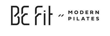 The image shows the words BE Fit in bold, modern font, with MODERN PILATES in uppercase letters to the right and two small angled lines above the word MODERN, on a light background—perfectly capturing the sleek aesthetic of grippy socks or pilates socks often used in fitness studios.