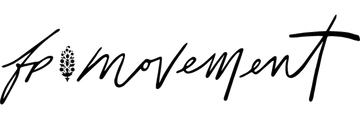 The word movement is written in black cursive script, with a small leafy branch replacing the first letter o—a subtle nod to the natural flexibility and grounding you feel wearing barre socks or grippy socks.