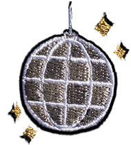 A silver embroidered disco ball patch with white grid lines, surrounded by four small yellow star shapes, on a plain background—perfect for adding a touch of sparkle to your favorite pilates socks or grippy socks.