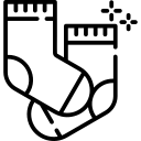 Outline drawing of two pilates socks, one overlapping the other, with sparkles above them, suggesting that the sticky socks are clean or new.